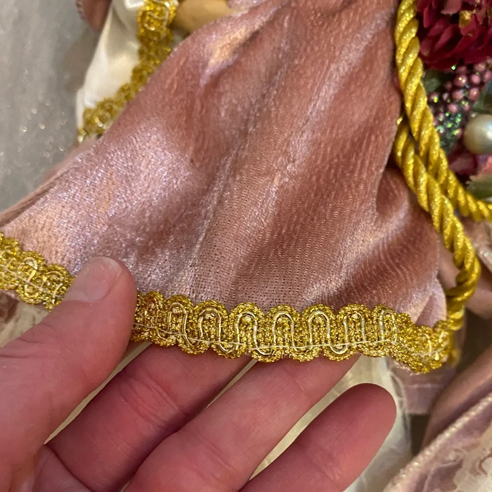 Vintage Victorian Style Christmas Tree Topper Pink, Gold and White Angel